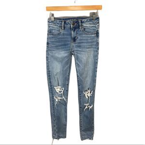 WJ308 Women’s AMERICAN EAGLE Super Stretch Distressed Jegging Jeans 00